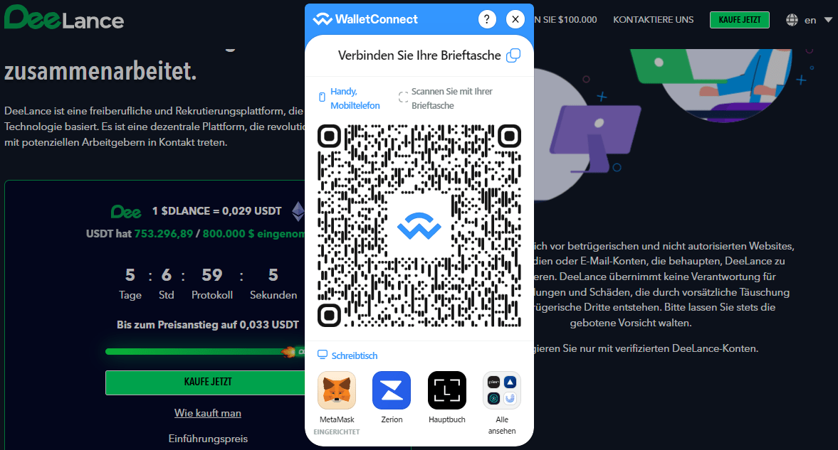 Metamask Wallet mit DeeLance Presale verbinden