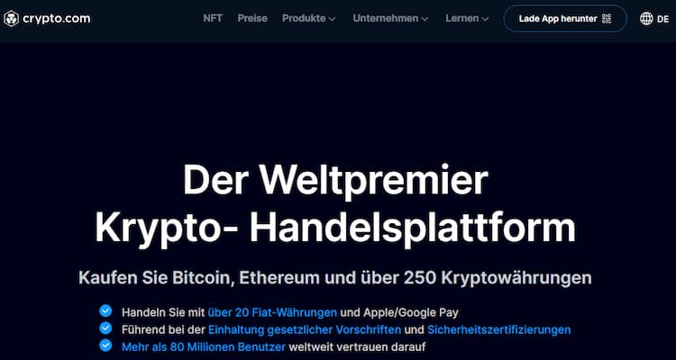 Crypto.com - Krypto Lending Plattformen