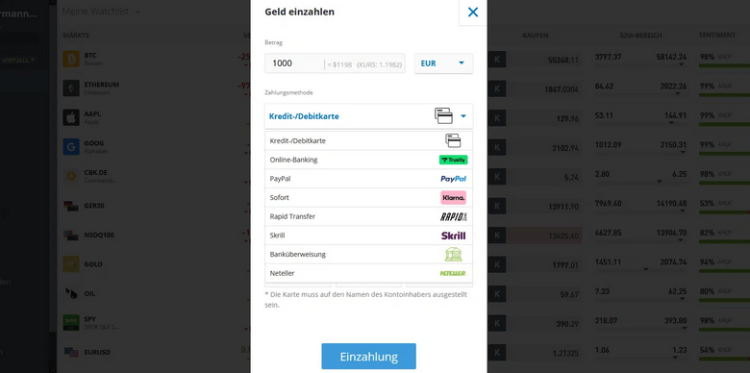 Einzahlung auf eToro