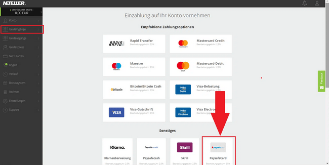 Geld auf Neteller laden