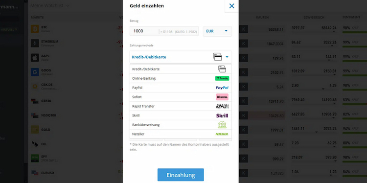 Geld einzahlen eToro