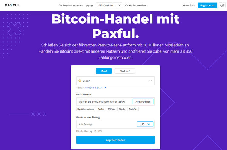 Paxful Peer to Peer Börsen