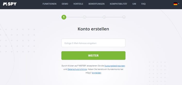 Registrierung bei mSpy