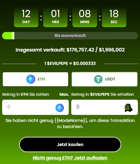 Verwandeln Sie USDT oder ETH in $EVILPE