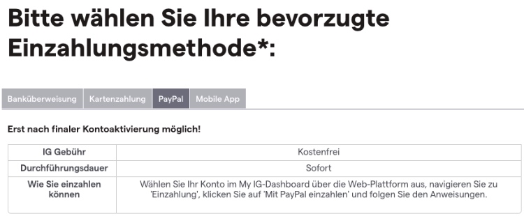 paypal zahlung bei IG