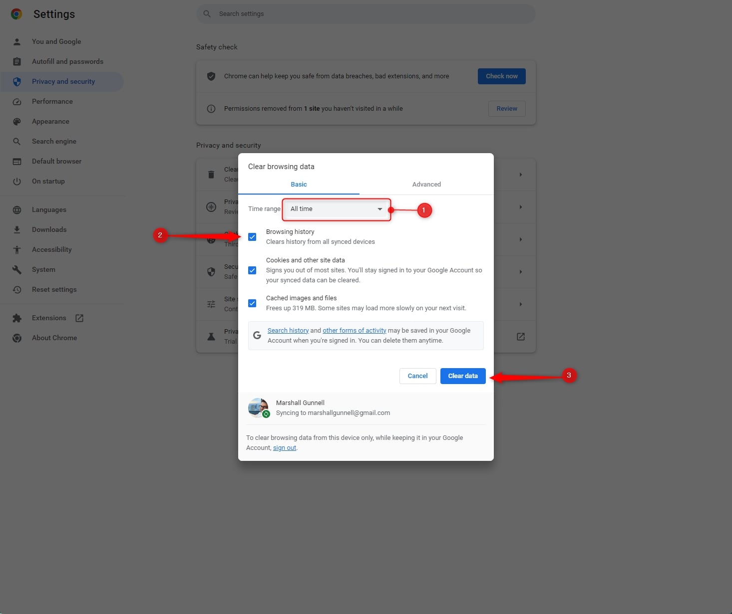 Browserdaten löschen bei Chrome auf Desktop