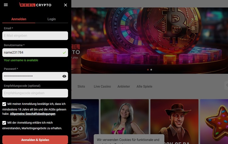 ReelCrypto sicheres Passwort wählen