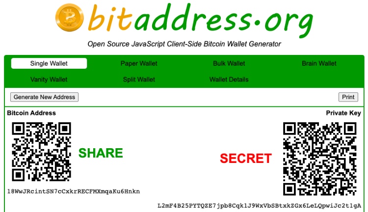 krypto wallet von bitaddress