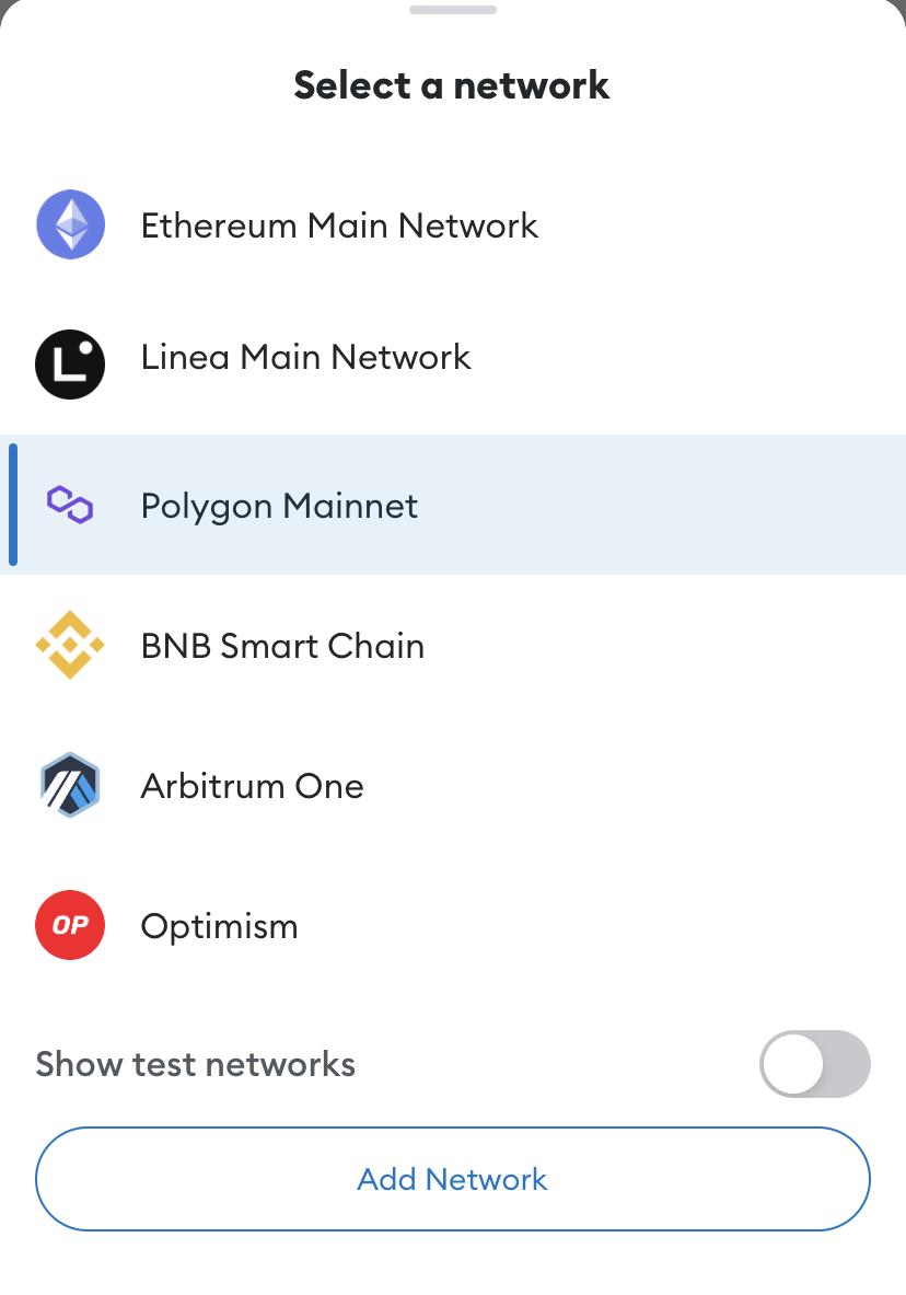 Auswahl eines Blockchain-Netzwerks beim Einrichten eines MetaMask-Wallets auf einem Screenshot 