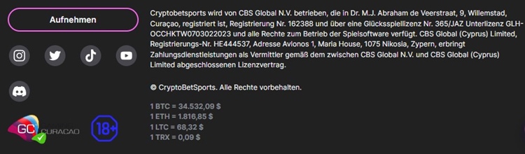 CryptoBetSports Lizenz