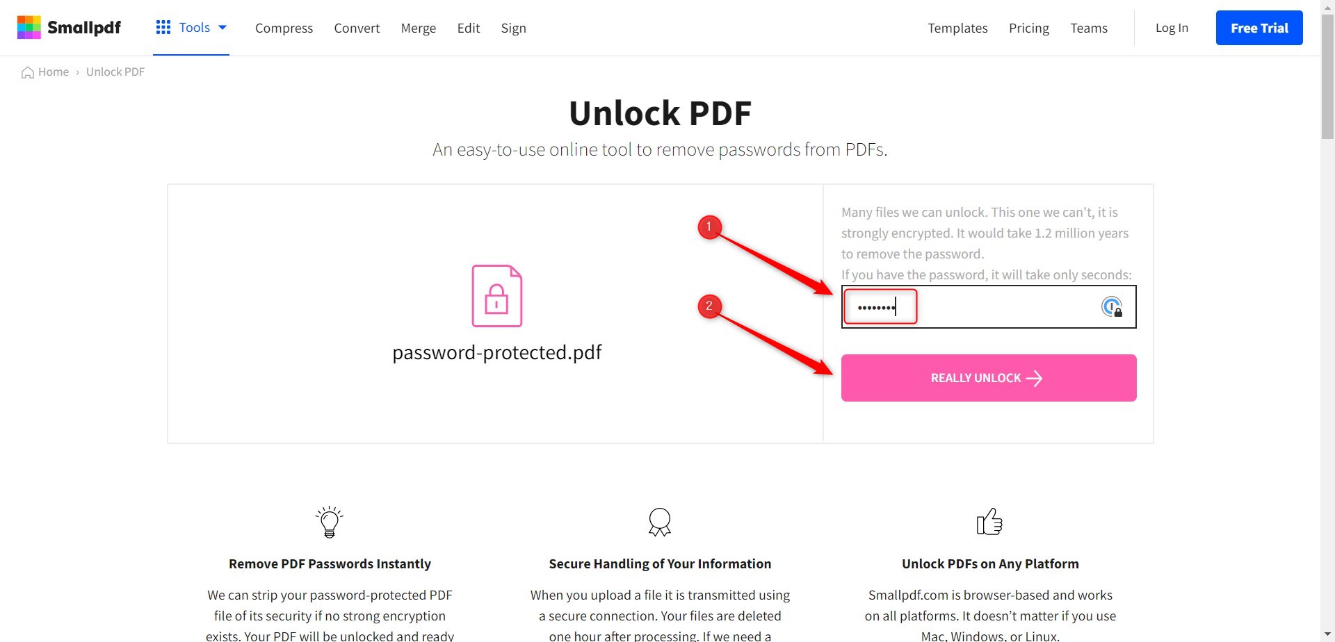 PDF-Entsperrung-Funktion bei Smallpdf
