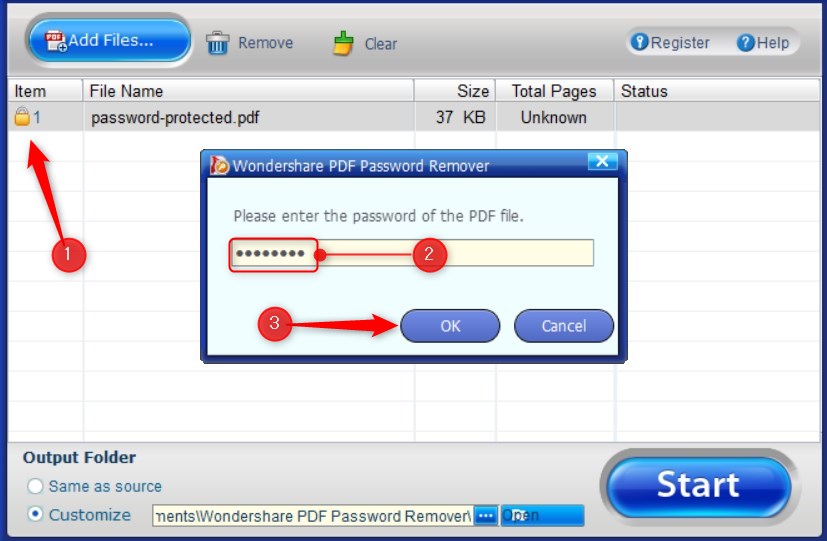 Passworteingabe bei Wondershare