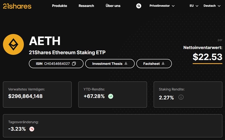 21Shares Ethereum Staking ETP
