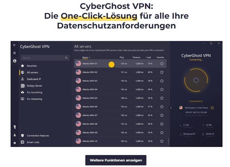 CyberGhost VPN Funktionen
