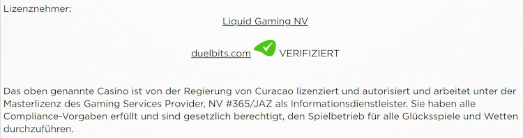Duelbits Lizenz