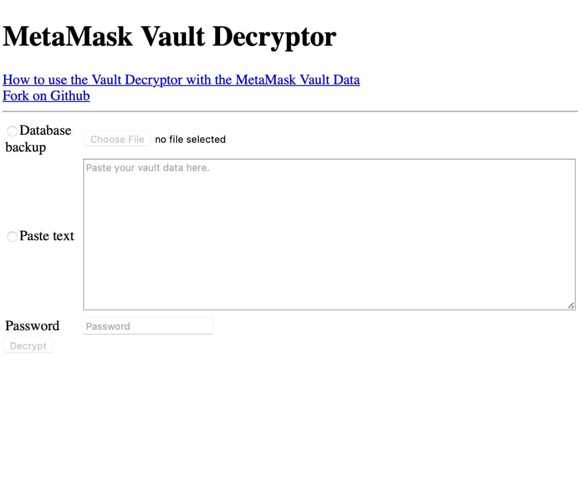 MetaMask Vault Decryptor