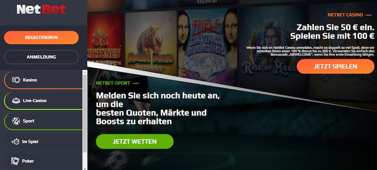 NetBet - Online Casino mit 1 Euro einzahlen