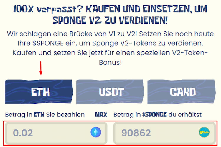 Sichern Sie sich Ihre Sponge V2 Token