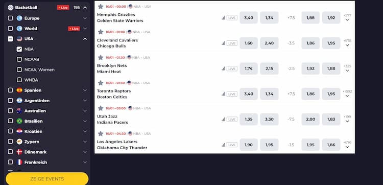  Finden Sie die NBA-Märkte