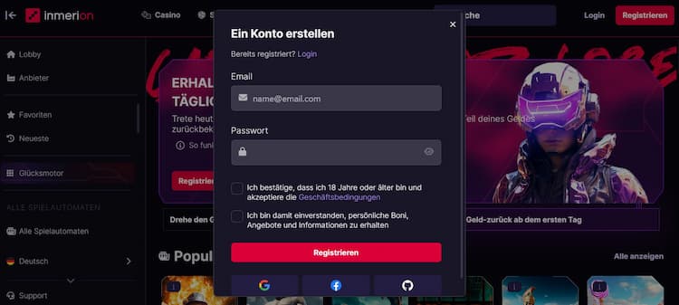 Bei Inmerion Casino registrieren