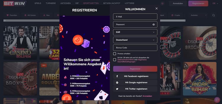 Webseite aufrufen und Registrierung starten