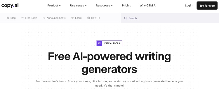 copy.ai kostenloses ki tool