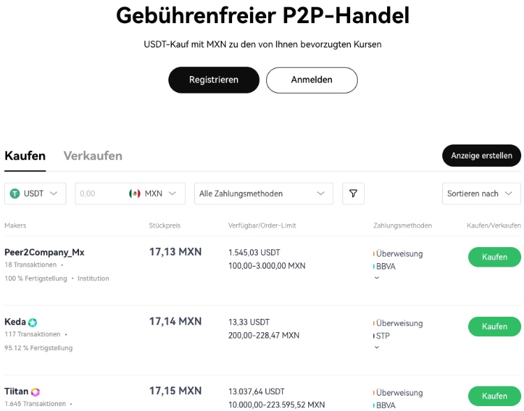okx p2p handel