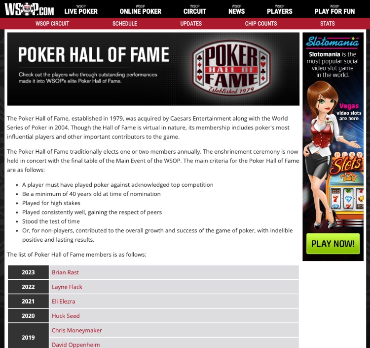 poker hall of fame