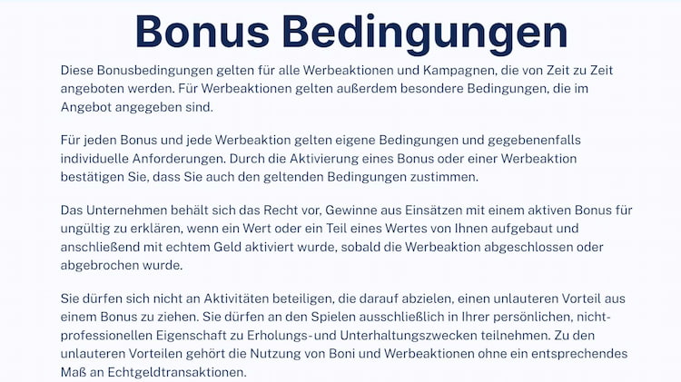 Bonusbedingungen beachten