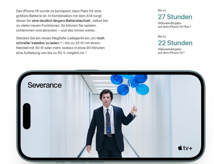 Akkulaufzeit und Aufladung auf dem Iphone 16