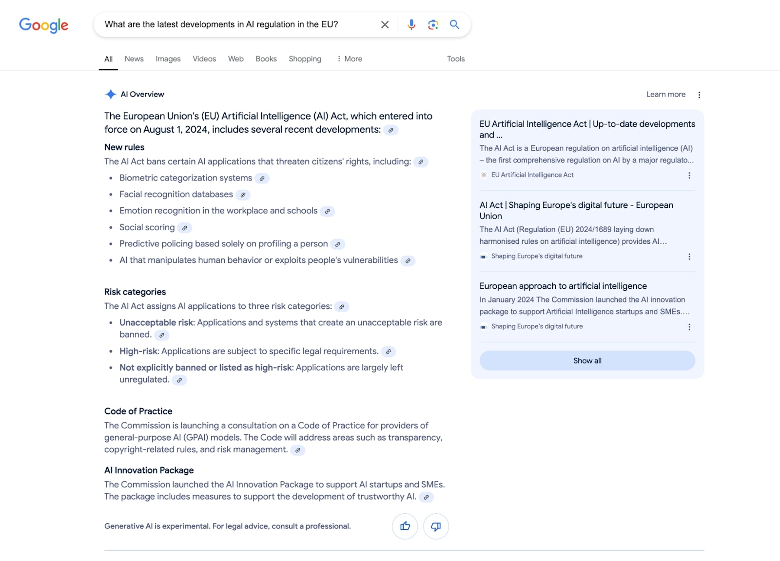 Die Antwort von Google auf eine Anfrage zu aktuellen Ereignissen