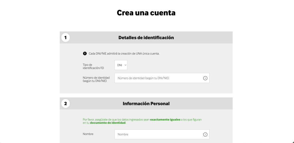 Formulario de registro en un casino online europeo