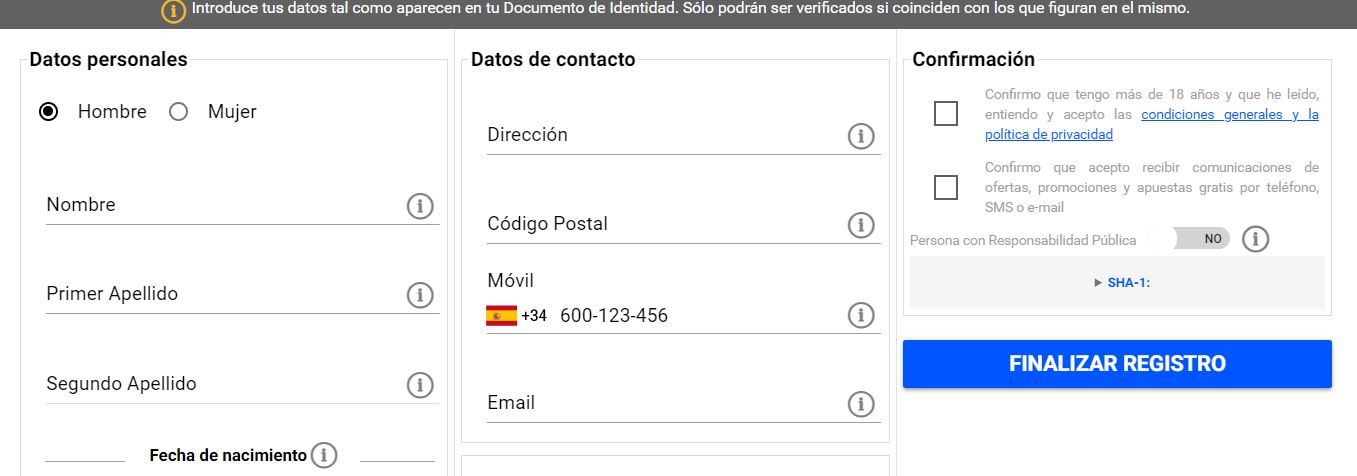Crear cuenta en Codere