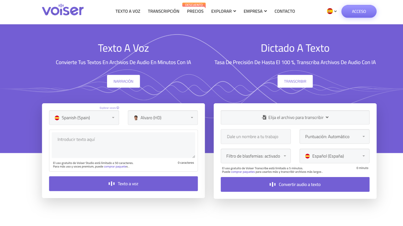 Voiser, descubre un gran generador de voz IA gratis