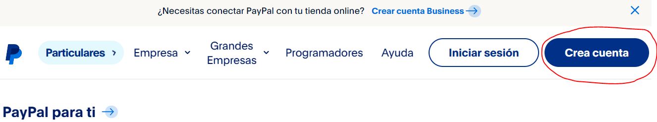 Crea tu cuenta en PayPal