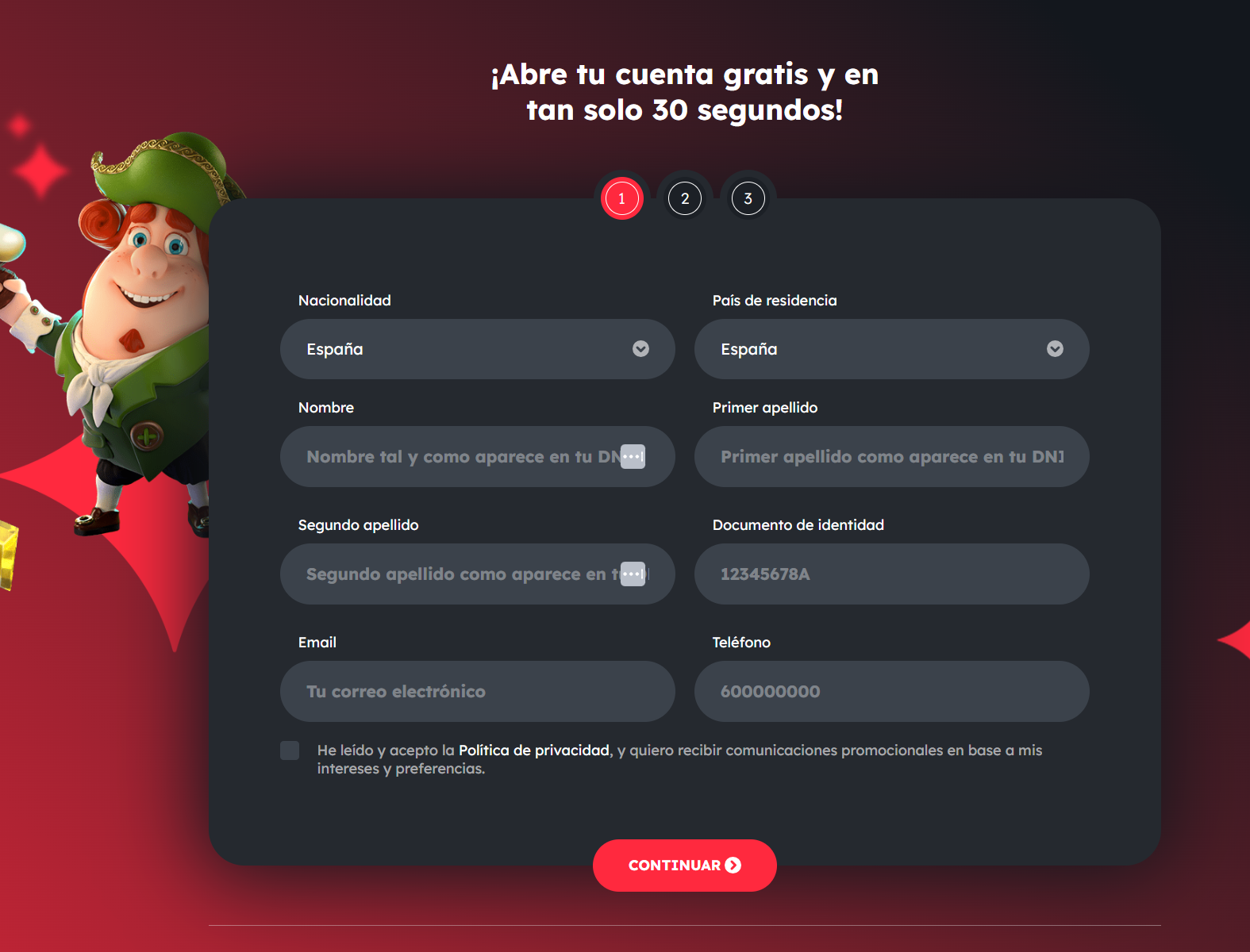 Rellena el formulario de registro 