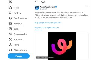 Post de X en el que se devela la aparición de Whee en las tiendas de aplicaciones