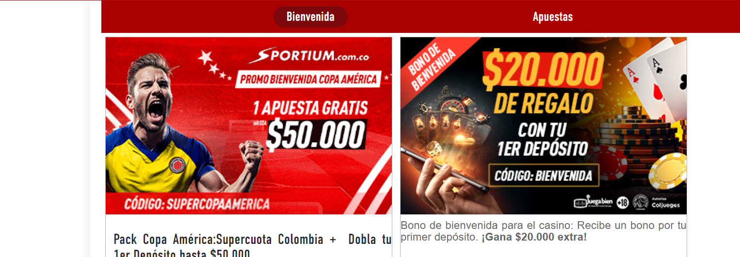 Tipos de promociones en Sportium