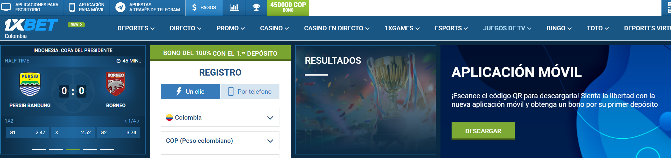 Accede a la página oficial de 1xBet