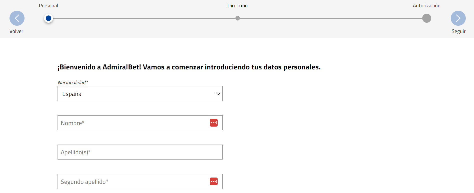 Comienza el proceso de registro