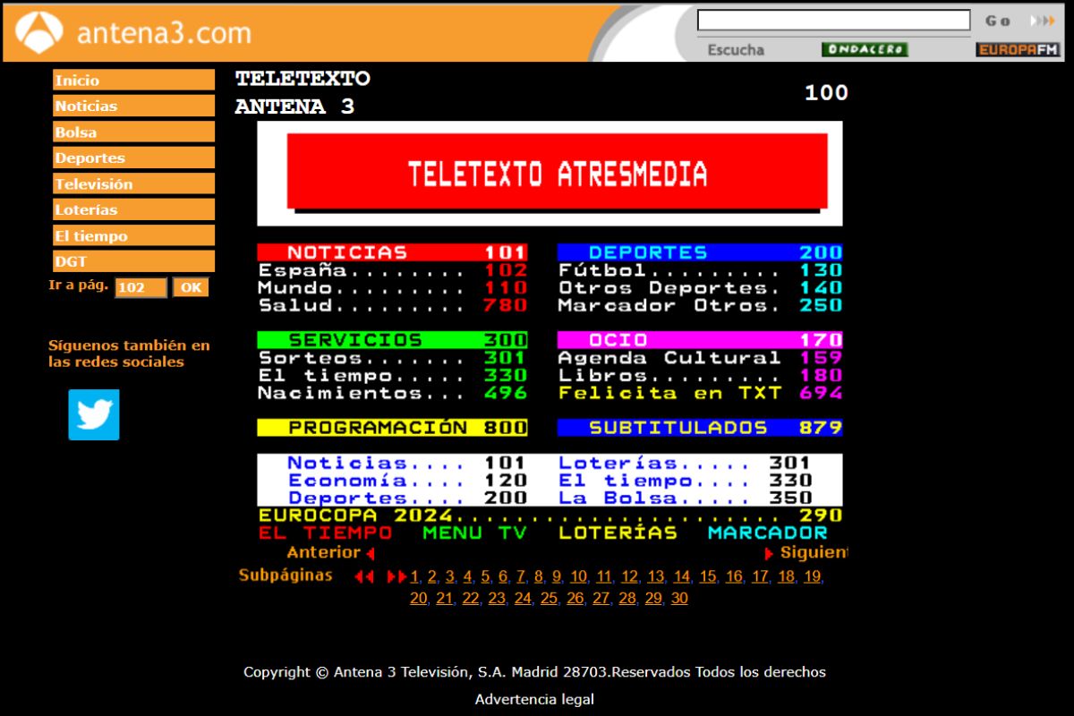 Antena3 posee un destacado sistema de teletexto online y en TV