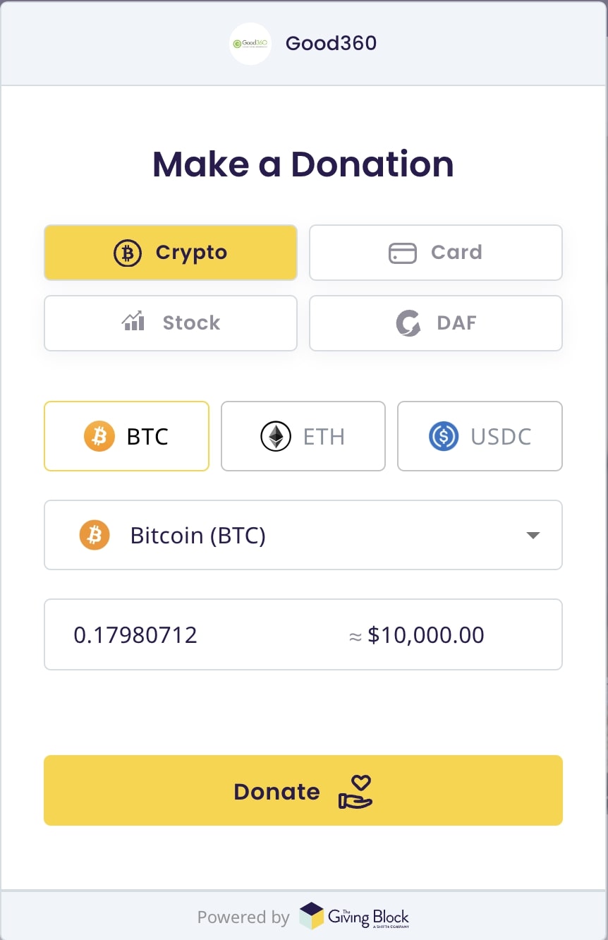 Ejemplo para donar BTC