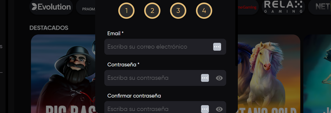 Formulario de registro en Golden Panda