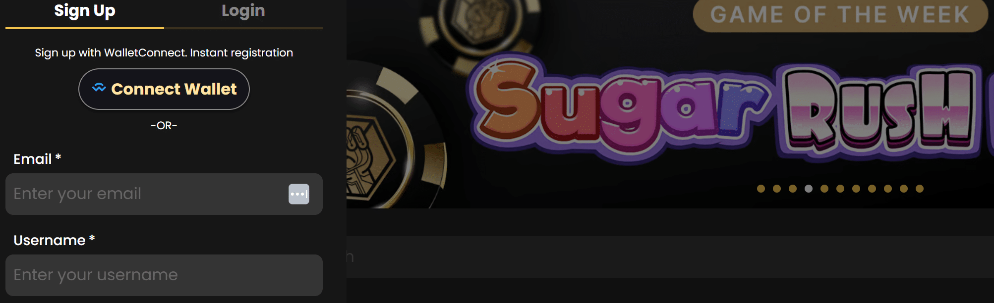 Fomulario de registro en Lucky Block