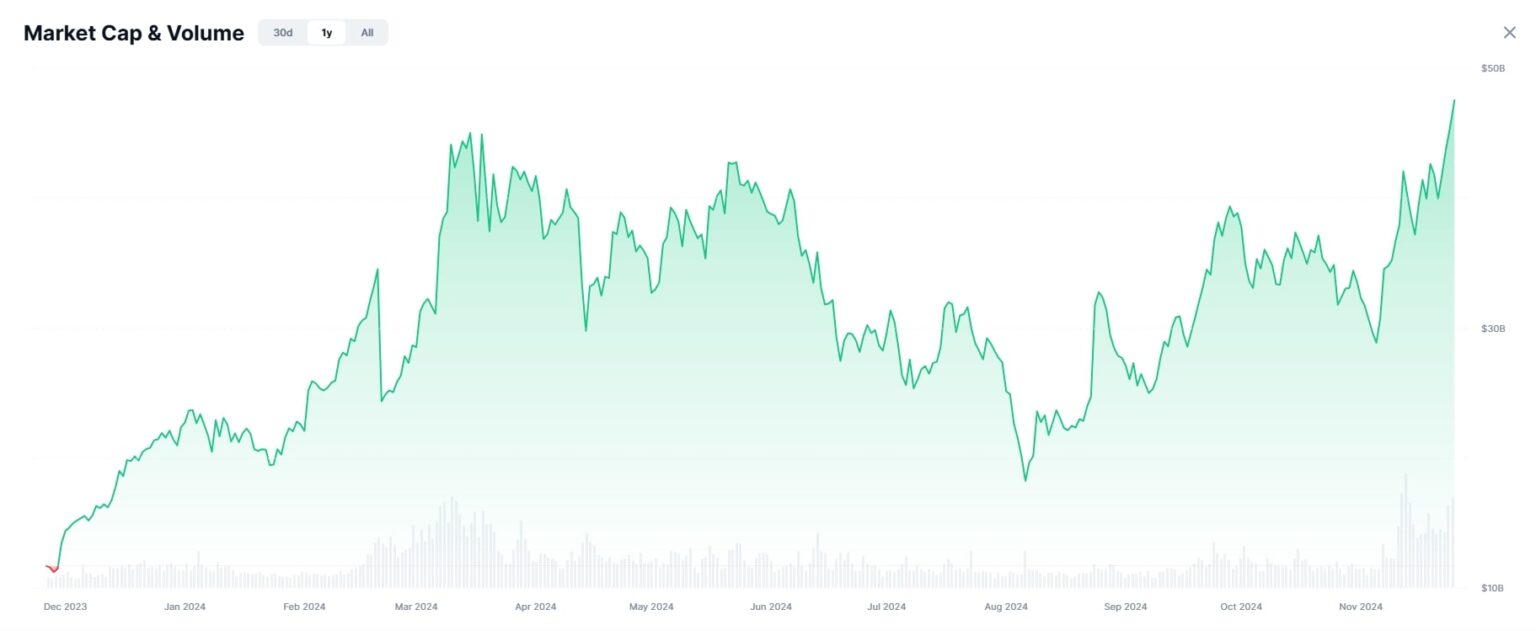 Capitalización total del mercado de tokens de IA y Big Data, 2024. Fuente: CoinMarketCap