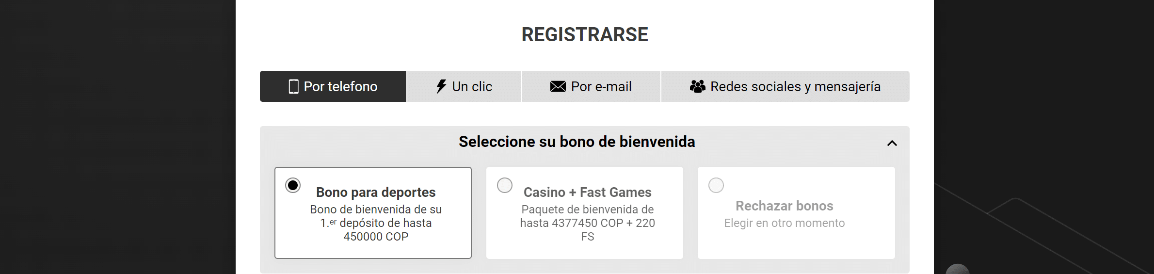 Proceso de registro en Melbet Colombia
