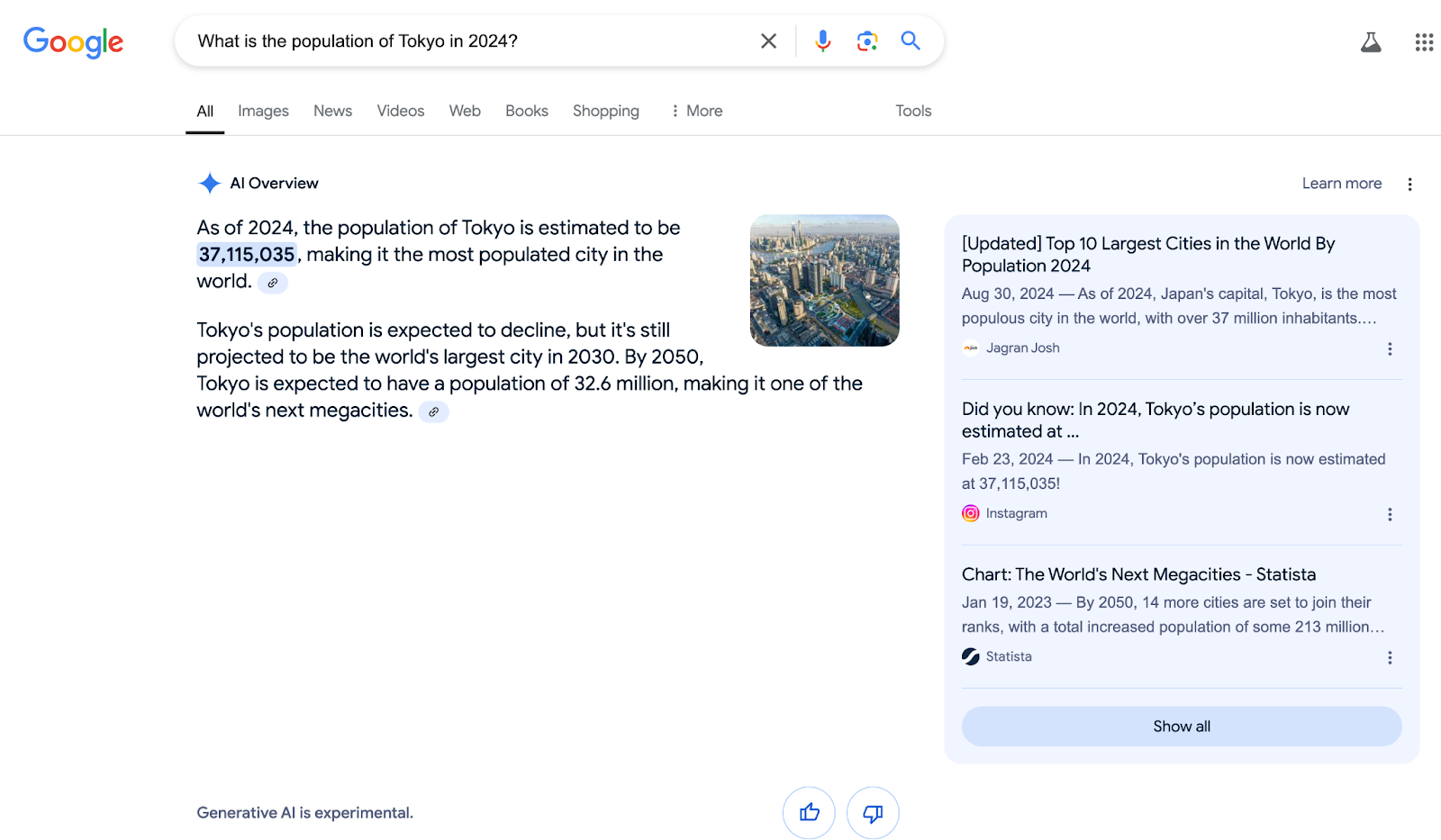 Respuesta de Google a una consulta rápida