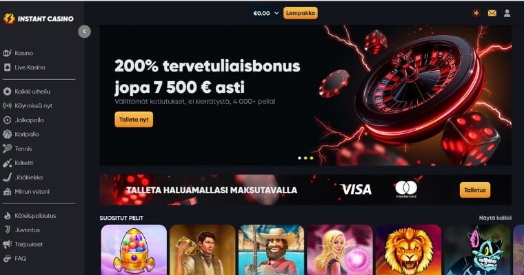 Instant Casino kotisivut