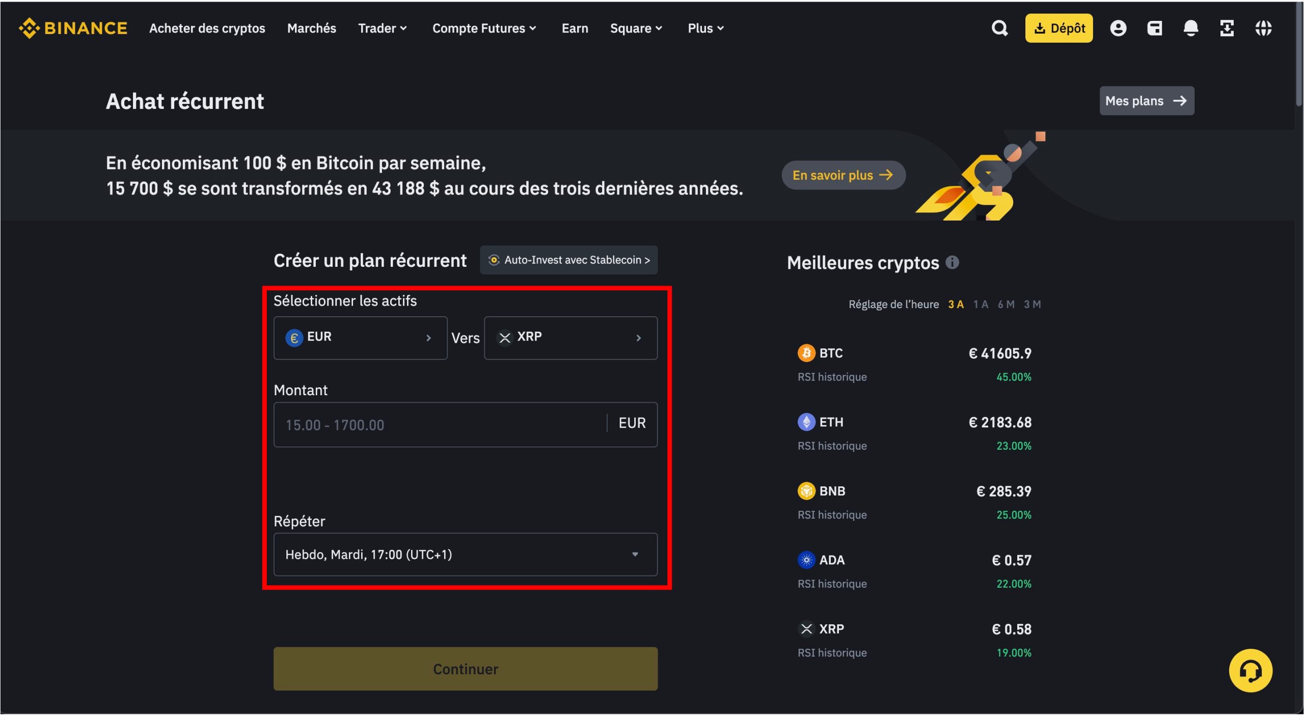 Binance - Achat récurrent XRP