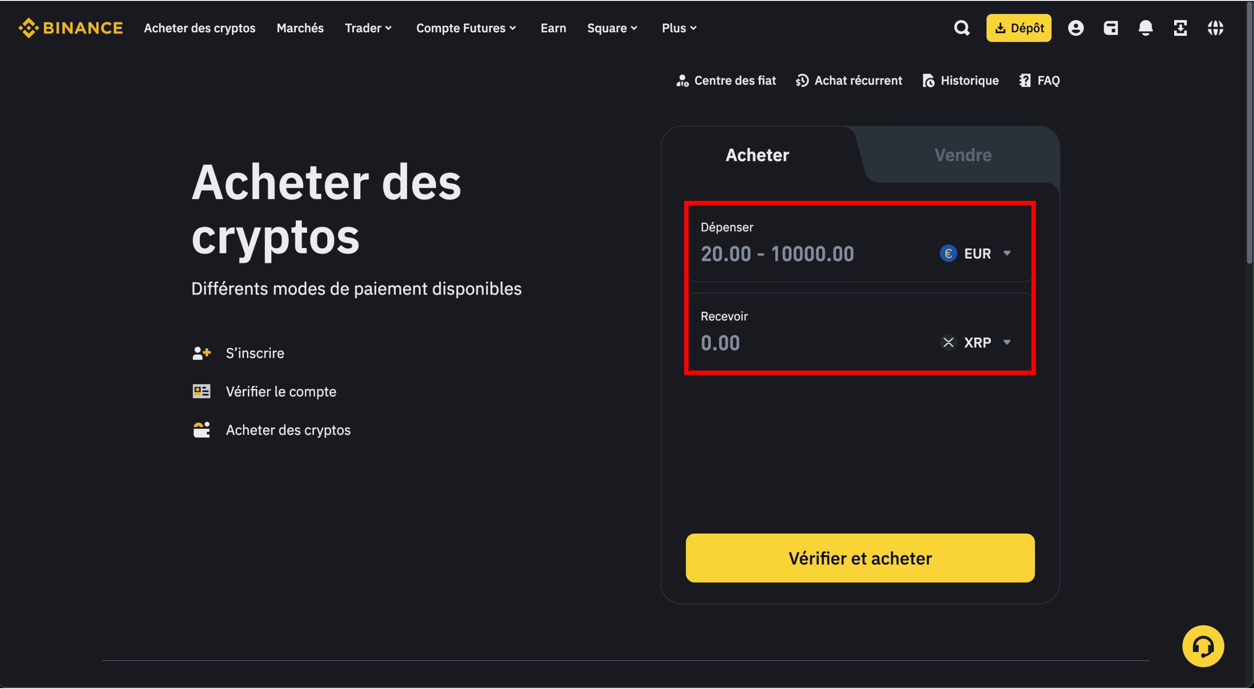 Binance - Achat XRP